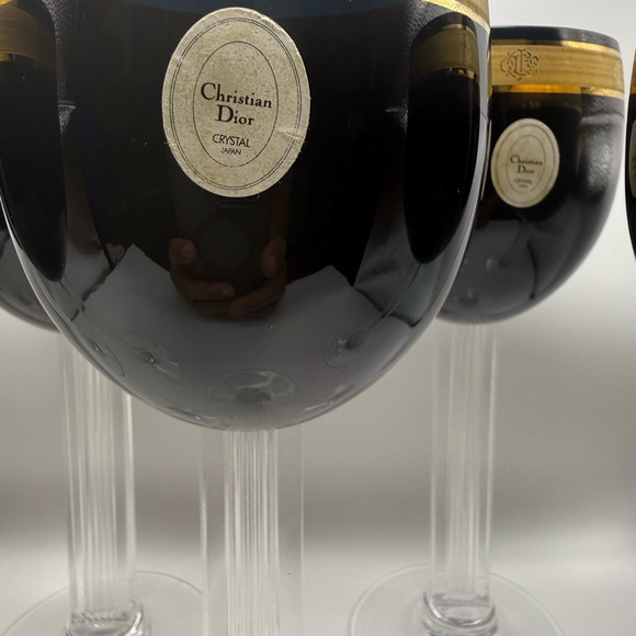 6 Vintage Christian Dior Ebony Gold Wine Crystal Stemware Japan - Picture 3 of 9